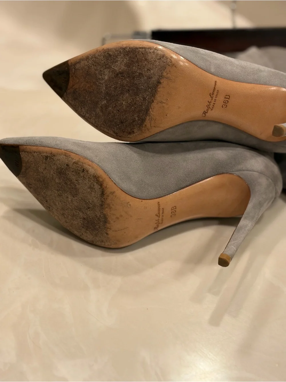 Ralph Lauren Gray Suede Over-the-Knee Pointed-Toe Stiletto Boots